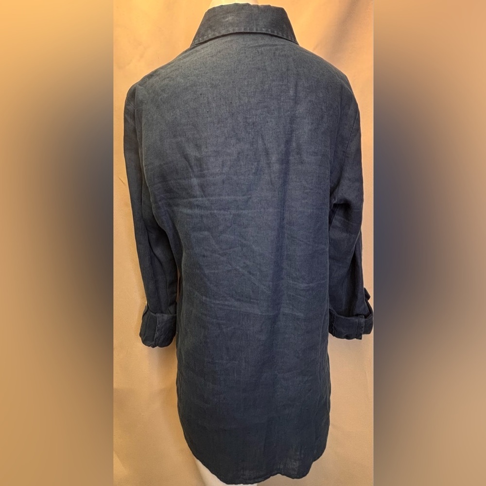 Investments Gold Label Women's 100% Linen Navy Button Down Shirt Size 10 - Picture 3 of 8